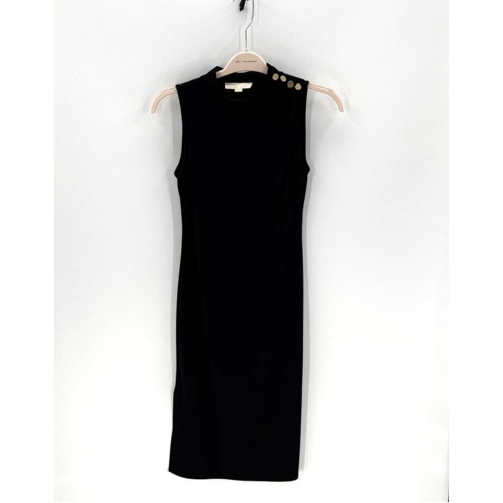 Michael Kors black jersey knit little black dress size M gold button accents